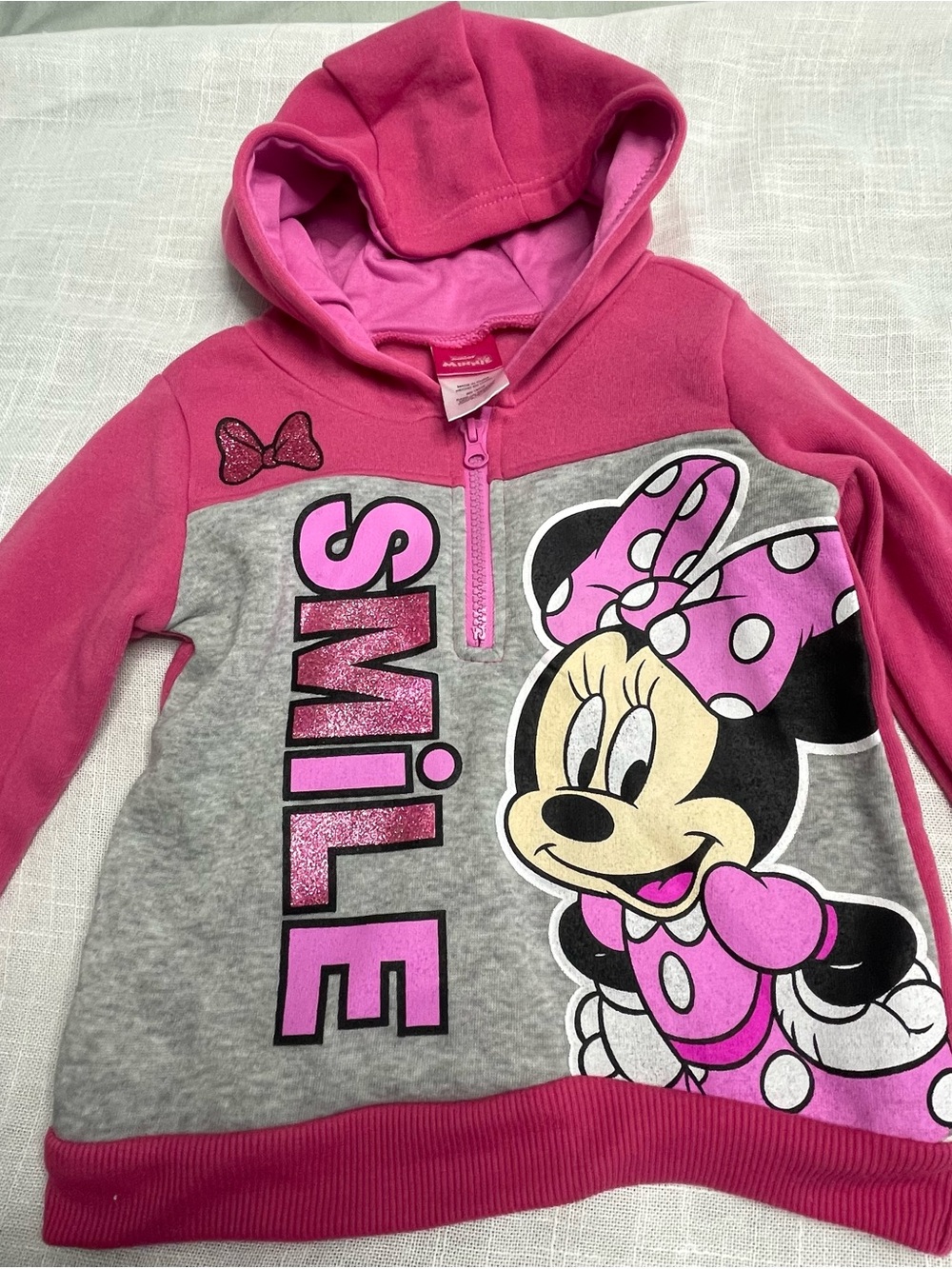 Disney Minnie Mouse Pink & Gray Half-Zip Hoodie for Kids